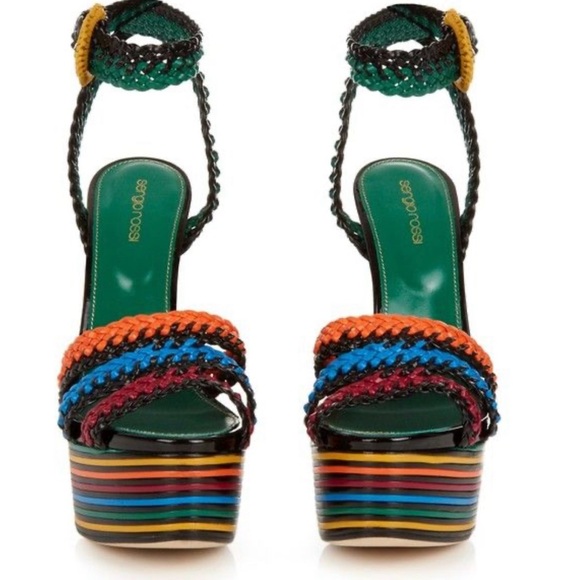 Designer Sergio Rossi Leather Wedge Cross Strap - Picture 5 of 6